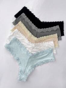 NudeFit 5pcs Fashionable Women's Lace Splicing Underwear Set - Multicolor - View 1