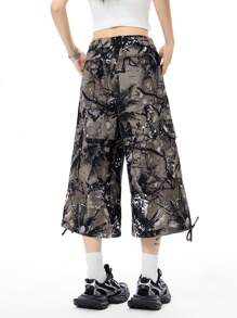 SHEIN EZwear Y2K炫酷街頭風格女款迷彩印花低腰寬鬆長/短褲 - 軍綠色 - 查看 2