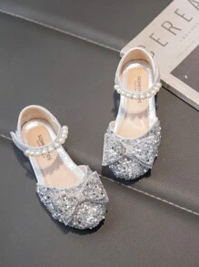 Baby Girls' Flat Shoes With Rhinestones Decoration, Princess Style - Silver - View 2