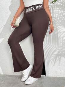 Mulvari 大尺碼女士針織V字腰全長打底褲 - 棕色 - 查看 5