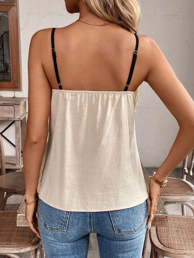 SHEIN LUNE Áo hai dây màu khối thường ngày mùa hè dành cho nữ - Nhiều màu - Xem 2