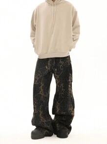 ROMWE MEN Street Life Men's Leopard Print Casual Sweatpants With Pockets, School