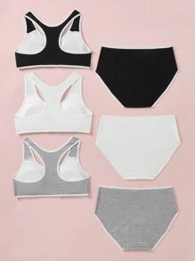 SHEIN 6pcs/Set Teen Girls' Simple Comfortable Removable Padding Camisole Bras With Bow Decor & Elastic Waist Triangular Panties