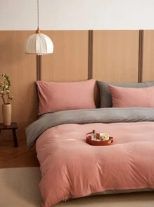 3pcs/Set Pink & Gray Bedding Set, Duvet Cover & Pillow Shams - Pink - View 7