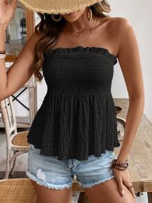 SHEIN Frenchy 女士纯色简约日常夏季抹胸 - 黑色 - 查看 1