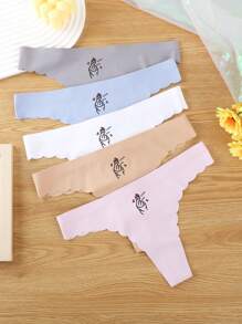 SHEIN Women's Seamless Printed Sexy Thong Panties , 5 Pcs - Multicolor - View 4