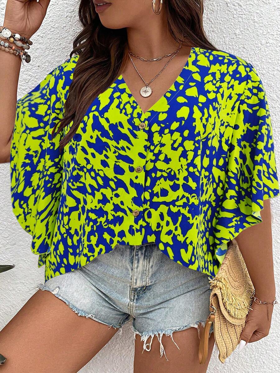 SHEIN LUNE Plus Allover Print Blouse - Multicolor - View 1