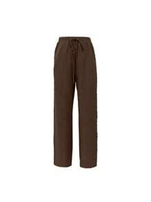 EMERY ROSE Women's Denim Effect Simple Daily Side Lace Long Pants - Brown - View 1