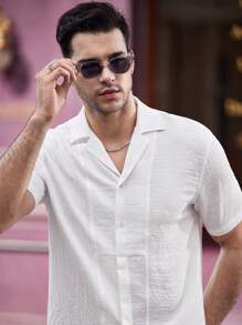 Manfinity NXTstreet Men's Woven Short Sleeve Casual Shirt, Suitable For Summer - White - View 4