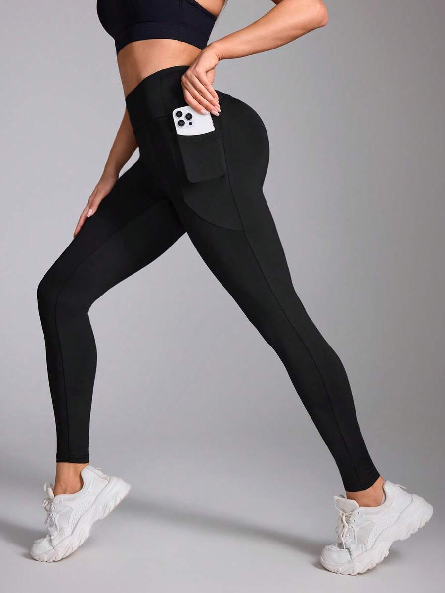 Easithlete 女款宽腰带手机口袋运动紧身裤瑜伽裤