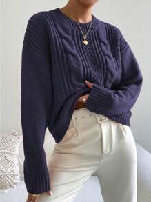 Chiquease Suéter tipo pull de manga larga, de unicolor y sencillo, para uso diario de mujer