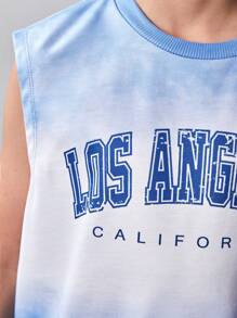 SHEIN Tween Boy Knitted Tie-Dye Tie Dye Top With Drawstring, Pocketed Shorts 2pcs Set - Blue and White - View 5