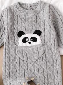 Combinaison tricotée grise pour bébé garçon avec manches longues et pantalon long, chaude, à la mode, à design de dessin animé mignon, pour automne et hiver