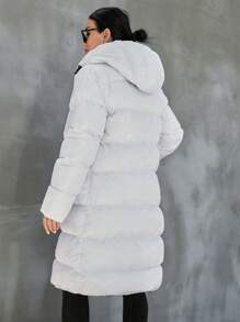 SHEIN PETITE Women's  Drawstring Hooded Puffer Coat - White - View 2