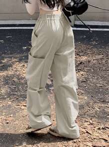 DAZY Women's Super Wide-Leg Low Waist Pants With Belt And Large Pockets - Apricot - View 2