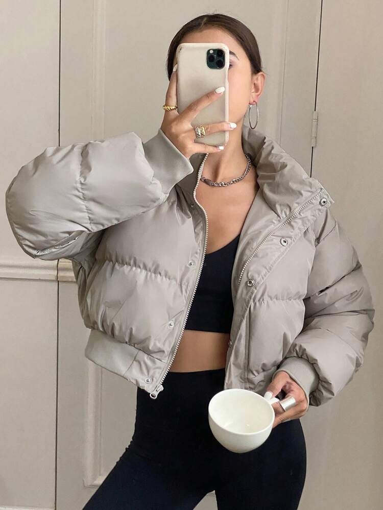 Solid Color Stand Collar Women Padded Coat,Winter Women Clothes,Padded Coat Women Jacket