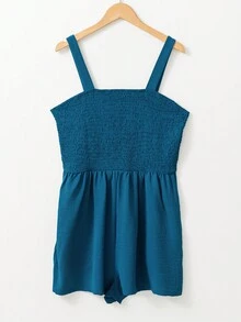 Acelitt Women's Solid Color Square Neck Splicing Casual Romper For Summer - Navy Blue - View 1
