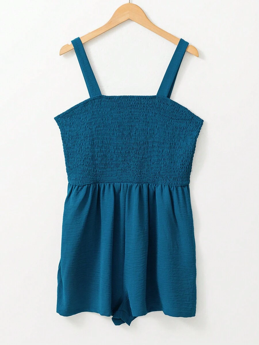 Acelitt Women's Solid Color Square Neck Splicing Casual Romper For Summer - Navy Blue - View 1