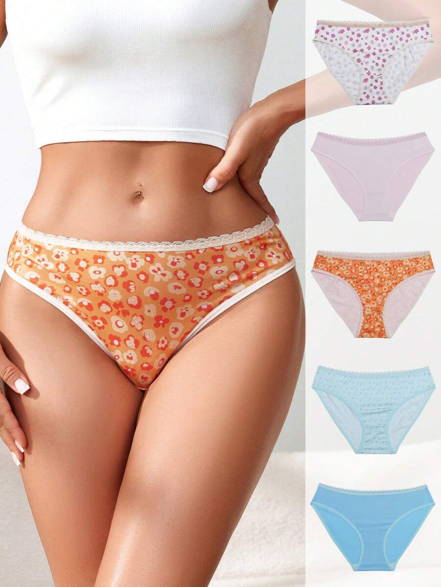 SHEIN Women's Small Flower Printed Triangle Panties - Multicolor - View 1