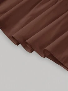 SHEIN MOD Chân váy xếp nếp nhiều lớp màu trơn cho nữ - màu nâu - Xem 4