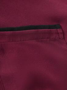 Manfinity Mode Men's Spring/Summer Color Block Long Sleeve Pocketed Casual Dress Shirt For Work Or Leisure, For Husband, Work, Red Dress Shirt For Men, Dark Red Shirt, For Fall - Burgundy - View 4