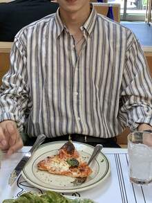 DAZY 男式寬鬆條紋長袖休閒襯衫，秋季款 - 藍色 - 查看 9