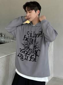 DAZY 男士秋季字母印花连帽衫 - 灰色 - 查看 8