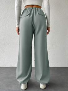 EURMUSE Drawstring Waist Drawstring Hem Parachute Pants - Grey - View 2