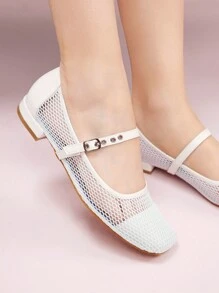 Cuccoo Bailarinas de estilo callejero clásico de ocio para vacaciones con punta cuadrada y estilo Mary Jane de malla para mujeres en Halloween