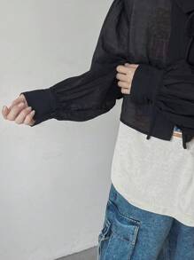 FRIFUL Ladies' Solid Color Simple Daily Long Sleeve Shirt - Black - View 7