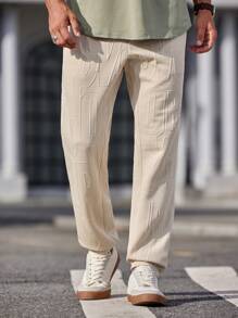 Manfinity VCAY Men's Knitted Overall Casual Long Mid-Rise Trousers, Suitable For Autumn And Winter - Apricot - View 6