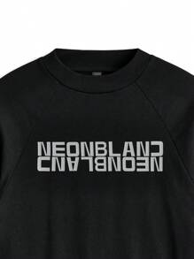 男士針織純棉休閒3M反光印花下垂肩寬鬆圓領短袖T恤，適合夏季和日常穿著 - 黑色 - 查看 12