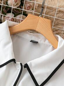 SHEIN Clasi Plus Size Spring/Autumn Casual Color Contrast Inlay Shirt - White - View 4