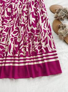 Soleia WYWH 女士节日红色花卉印花抹胸海滩度假两件套、长裙/短款上衣、夏季服装 - 玫紅色 - 查看 4