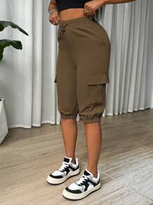 Zolique Women's Solid Color Simple Daily Long Pants - Coffee Brown - View 5