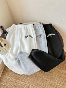 SHEIN Leap Crew Tween Girl Back To School Loose Fit Casual Comfortable Letter Printed Sports Sweatpants 3 Pieces Sets, 3 Packs - Multicolor - View 3