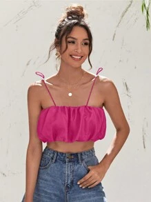 SHEIN VCAY Women's Summer Solid Color Ruffle Cropped Camisole, Hot Pink Top - Hot Pink - View 1