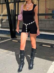 INAWLY Ladies' Plain & Simple Sleeveless Bodycon Jumpsuit For Daily Wear - Black - View 4