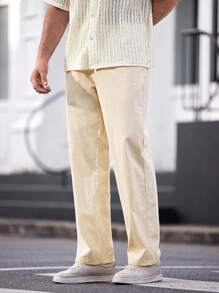 Manfinity VCAY Men's Woven Integrated Casual Straight-Leg Pants For Daily Wear