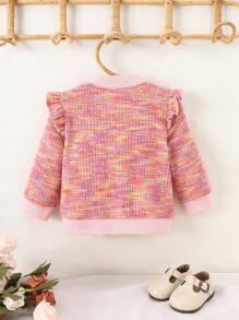Toddler Girls' Pink Multi-Color Cap Sleeve Knit Texture Casual Sports Jacket For Fall - Multicolor - View 2
