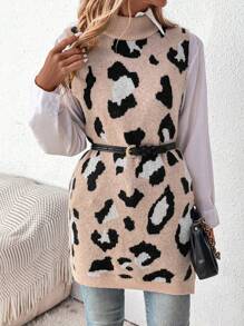 SHEIN Clasi Women's Leopard Jacquard Sweater Vest - Multicolor - View 1