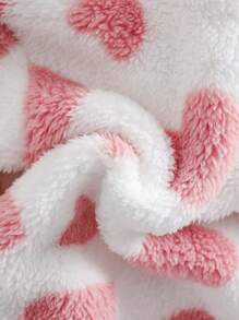 SHEIN Baby Girl Plush Cartoon Heart Printed Dress, Suitable For Outdoor Activities, Back To School And Autumn/Winter Season - Pink - View 7