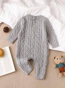 Combinaison tricotée grise pour bébé garçon avec manches longues et pantalon long, chaude, à la mode, à design de dessin animé mignon, pour automne et hiver