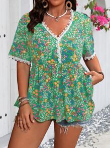 Flirla Camisa casual diaria de talla grande para mujer con estampado aleatorio