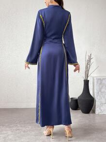 Al Najma 女士优雅拼色长裙，系带设计，喇叭袖，优雅晚会礼服 - 寶藍色 - 查看 2