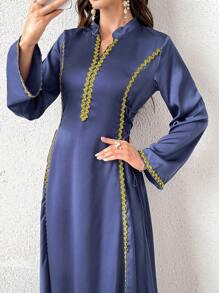 Al Najma 女士优雅拼色长裙，系带设计，喇叭袖，优雅晚会礼服 - 寶藍色 - 查看 7