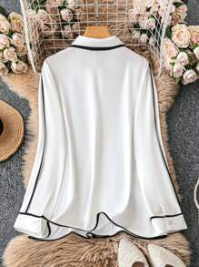 SHEIN Clasi Plus Size Spring/Autumn Casual Color Contrast Inlay Shirt - White - View 2