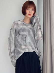 FRIFUL Ladies' Random Printed Basic Daily Long Sleeve Top Sheer - Grey - View 4