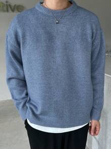DAZY Men's Casual Solid Color Round Neck Long Sleeve Sweater, Autumn