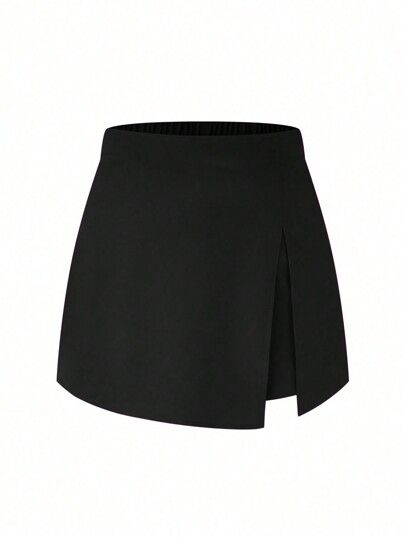 Celure Falda-pantalón negra de mujer de talla grande con dobladillo dividido y estilo simple y casual para uso diario
